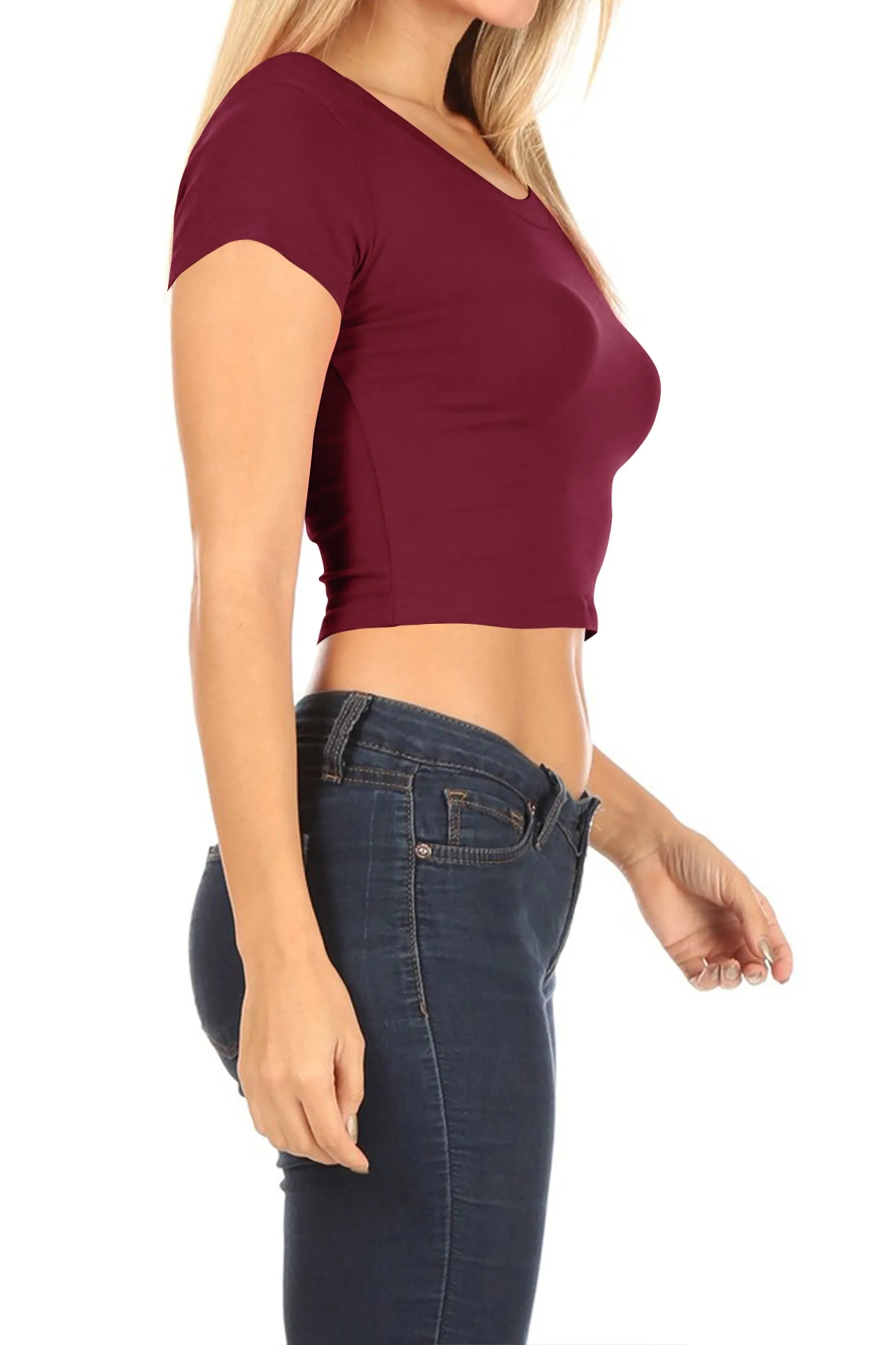Women's Solid Stretch Cropped Tee – Round Neck Short Sleeve Style ZB313CRC76 $4.50Each