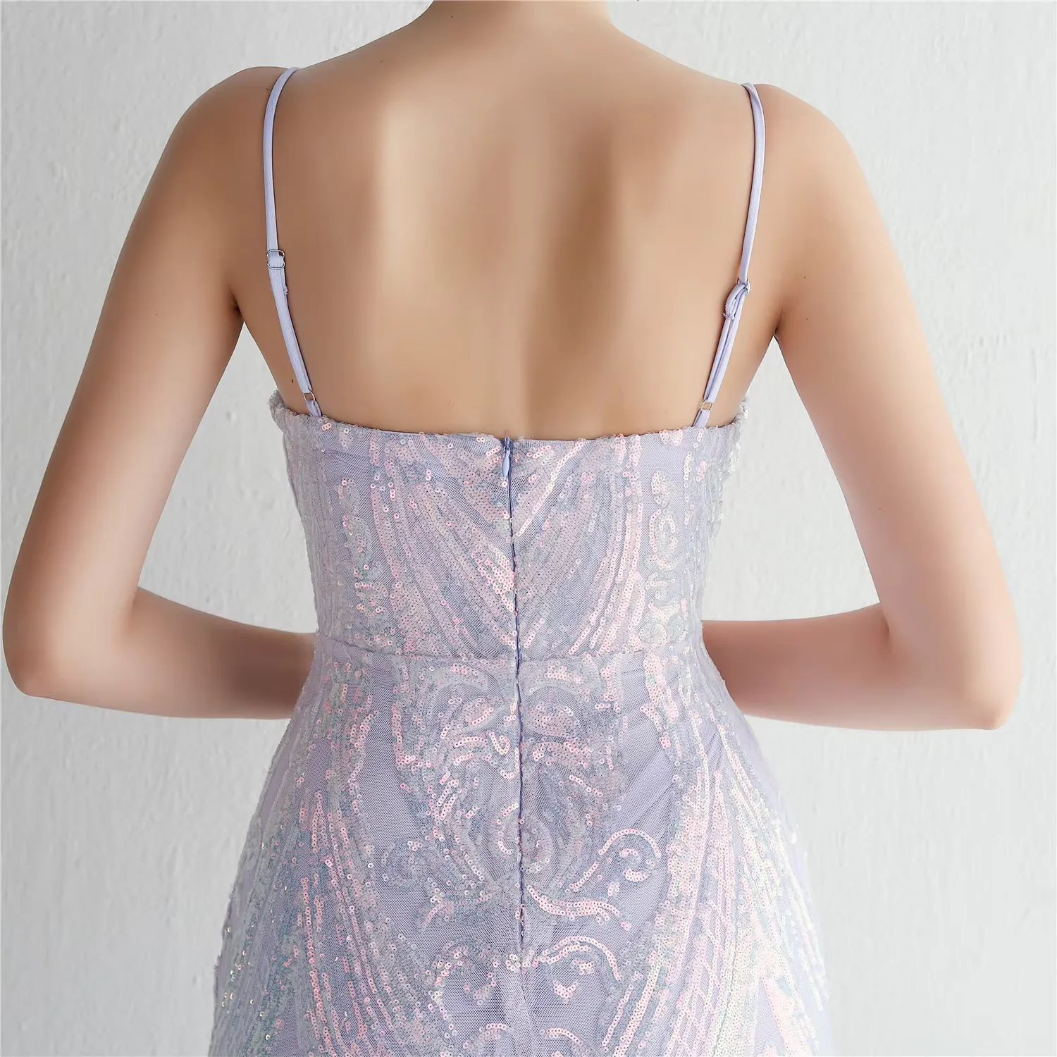 Zephyr Lilac V-Neck Stereo Bead Braces Mermaid Maxi Dress